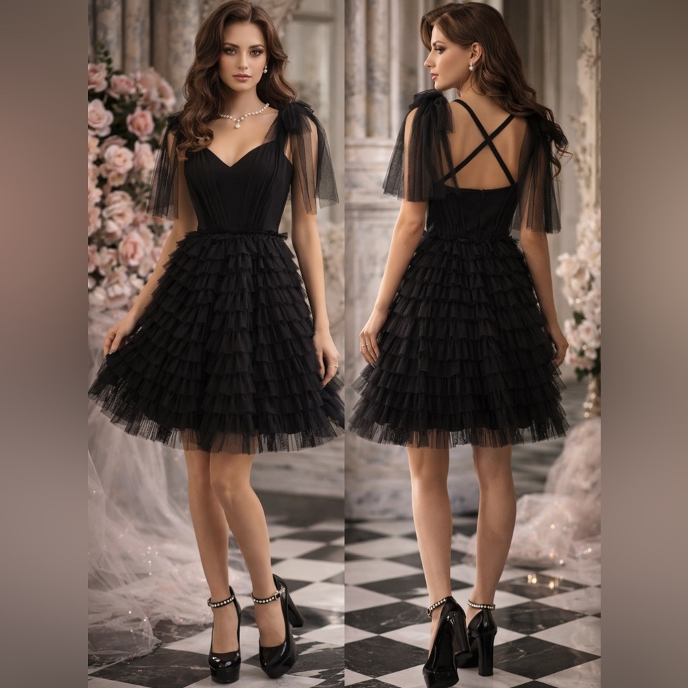 AP Line "Kinto" Black Ruffle Tulle Dress
